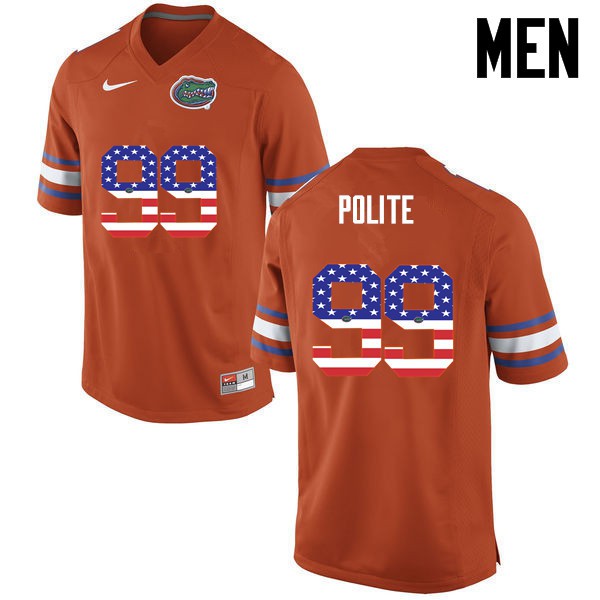 Florida Gators Men #99 Jachai Polite College Football Jersey USA Flag Fashion Orange